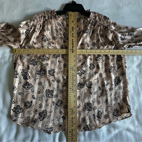 Zara Floral Shimmer Button Down Blouse Womens Medium Smocked Ruffle Cuff Boho - Picture 5 of 11
